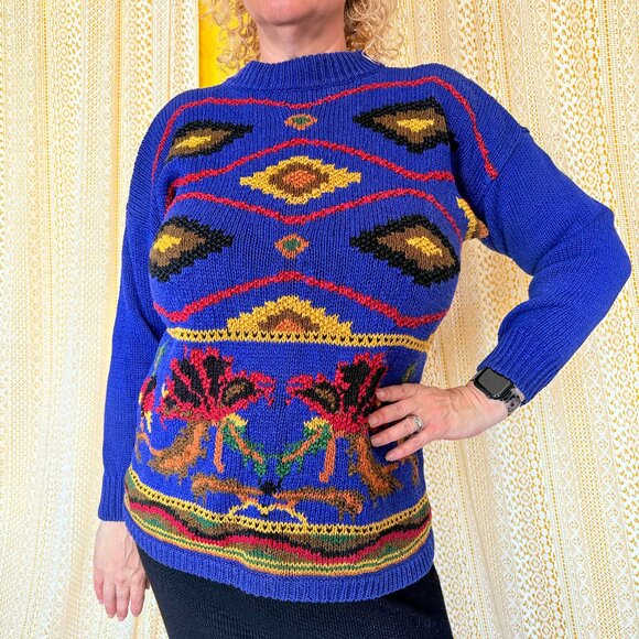 Vintage Kitty Hawk by Vivian Wang Statement Sweater Size L - Picture 3 of 9